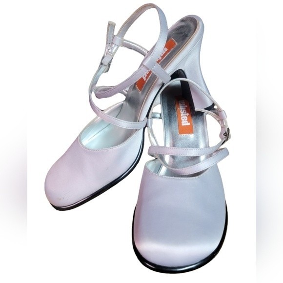 Unlisted Y2K Silver Tea Party Mule Toe Heels Size 6.5 - Picture 1 of 5